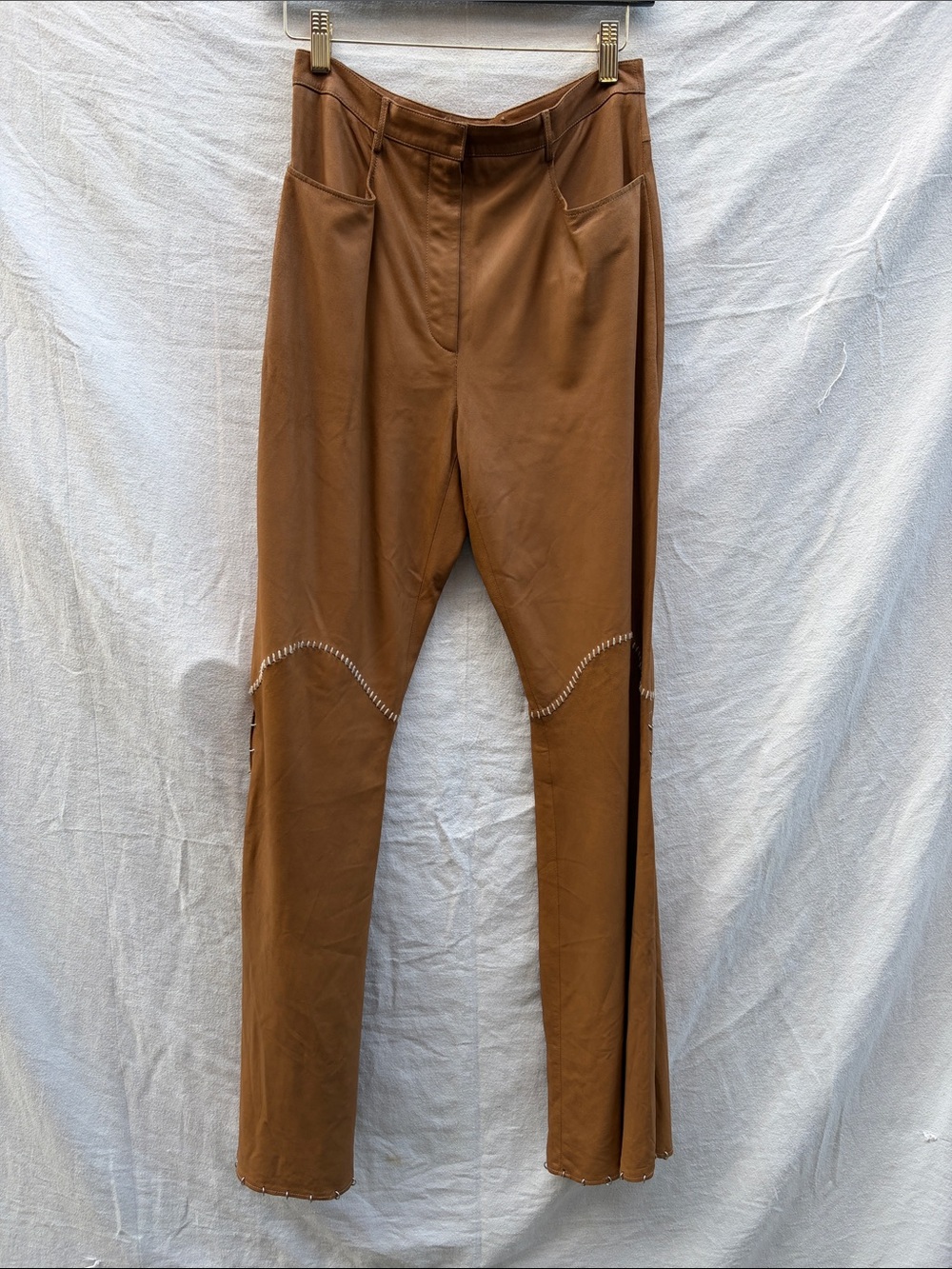 Paco Rabanne Cognac Brown Flare-Stitched Women's Trousers